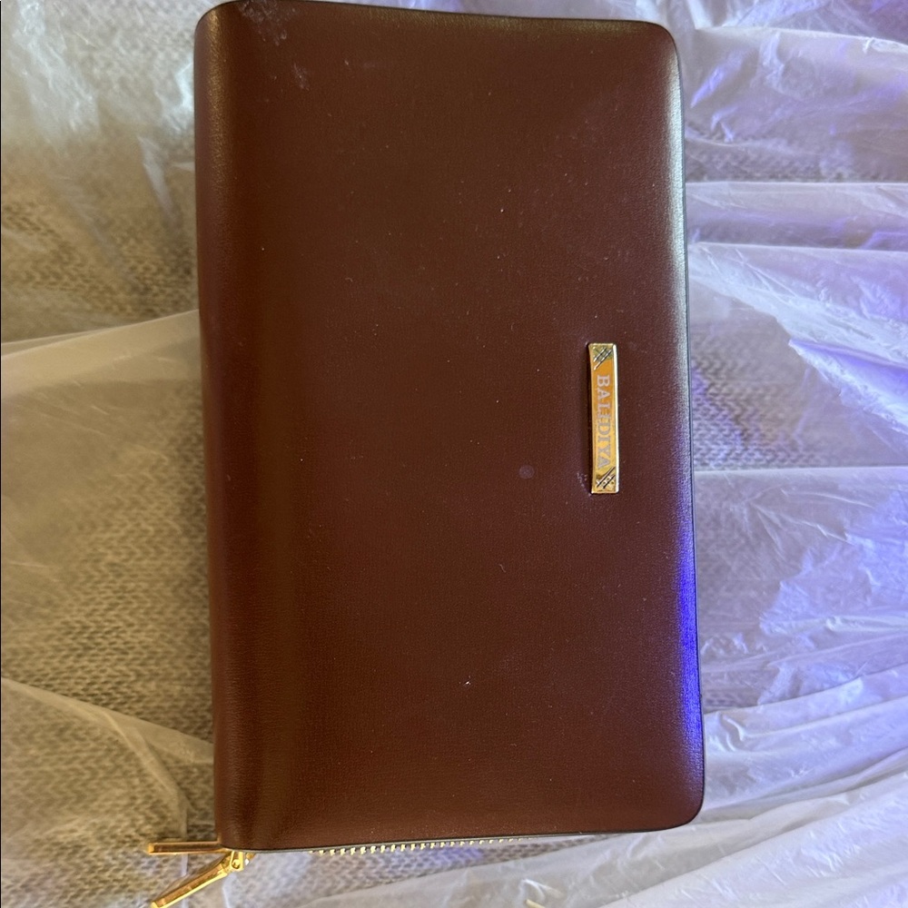 Baldinini Brown Leather Zip-Around Wallet with Gold Logo